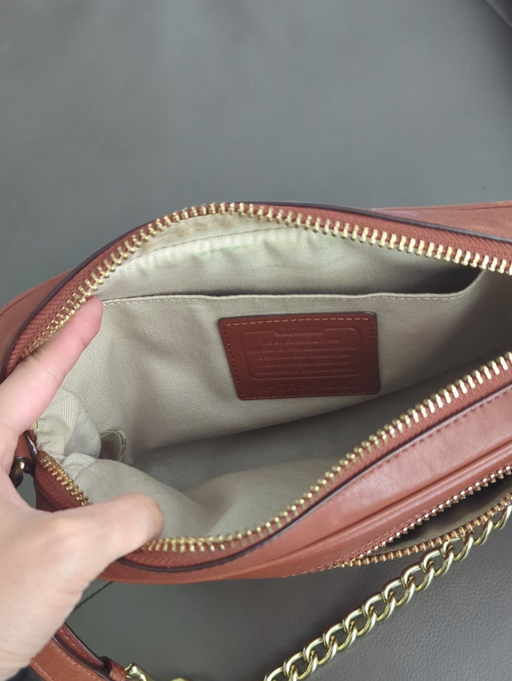 COACH Brown Leather Crossbody with Gold Chain - Picture 2 of 2